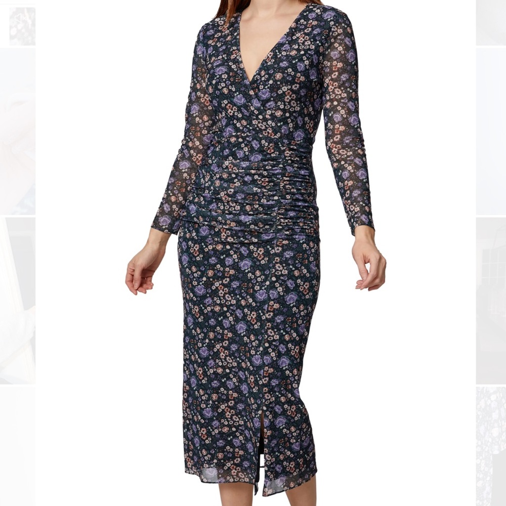 SC Black Floral Long Sleeve Mesh Midi Dress